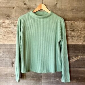 Anthropologie NWT Sunday Brooklyn Roll Neck Waffle Knit Top S Mint Green Thermal